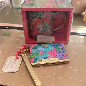 Lilly Pulitzer initial C mug & Hot Pink Tropical Card Holder Wristlet
